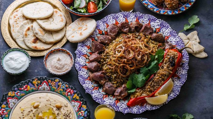 Middle eastern or arabic party food top view